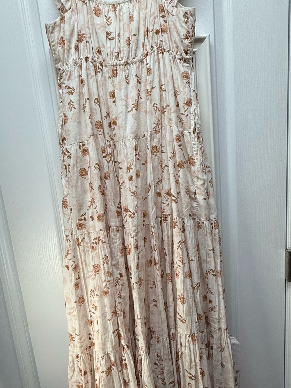 Anthropologie Cream Maxi Dress with Brown Floral Print